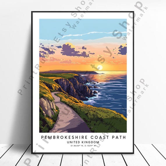 Pembrokeshire Coast Path Sunset Art Print Trail View Poster Wall Hanging Dcor