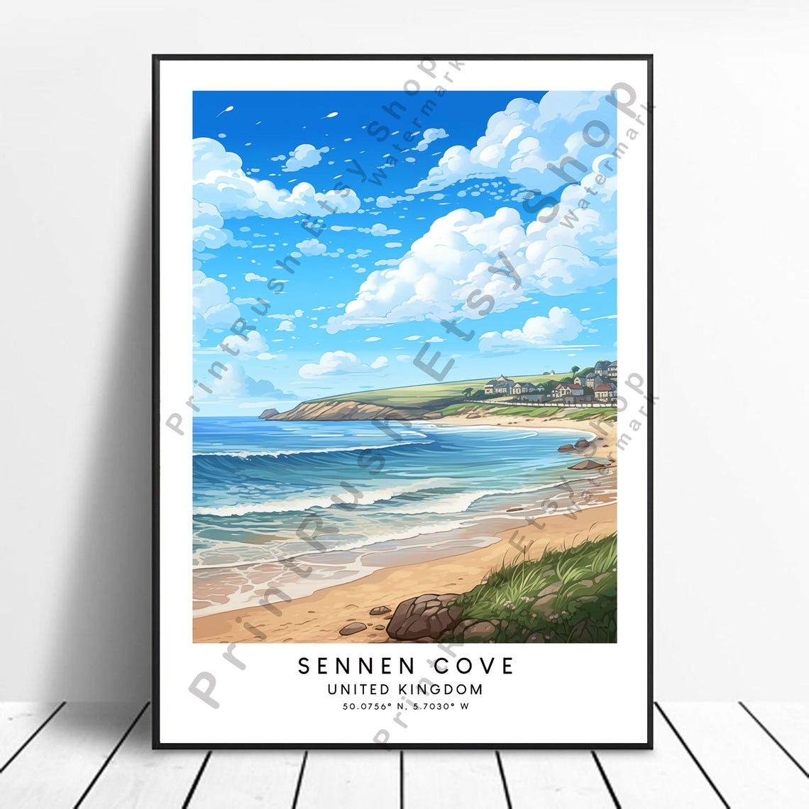 Sennen Cove Print Wall Art Poster Minimalist Gift Cornwall