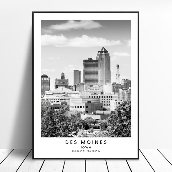 Des Moines Minimalist Travel Poster, Black and White