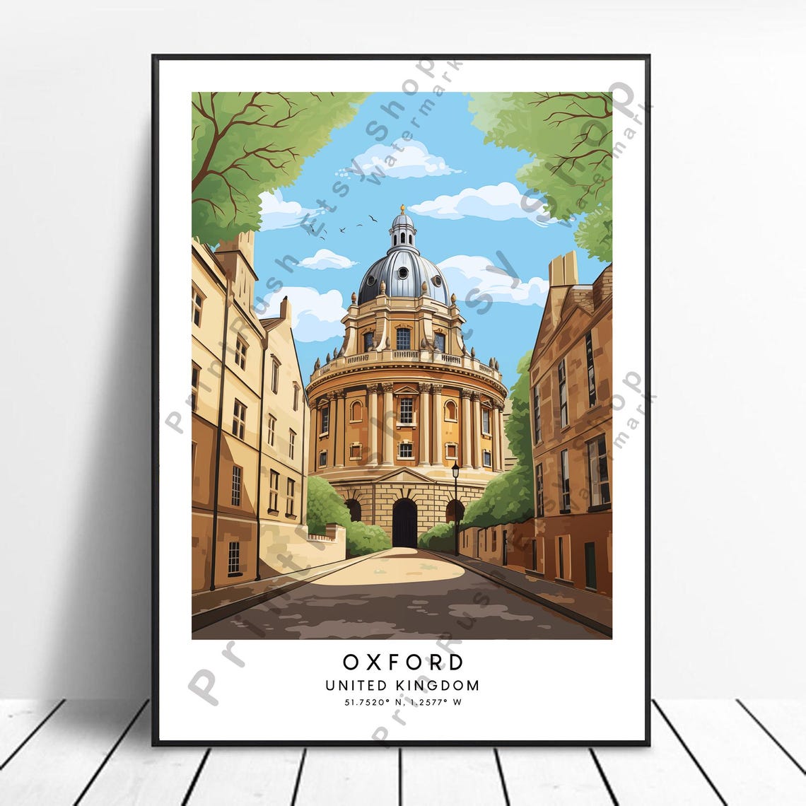 Oxford England Radcliffe Camera Dome Historic Street Travel Poster
