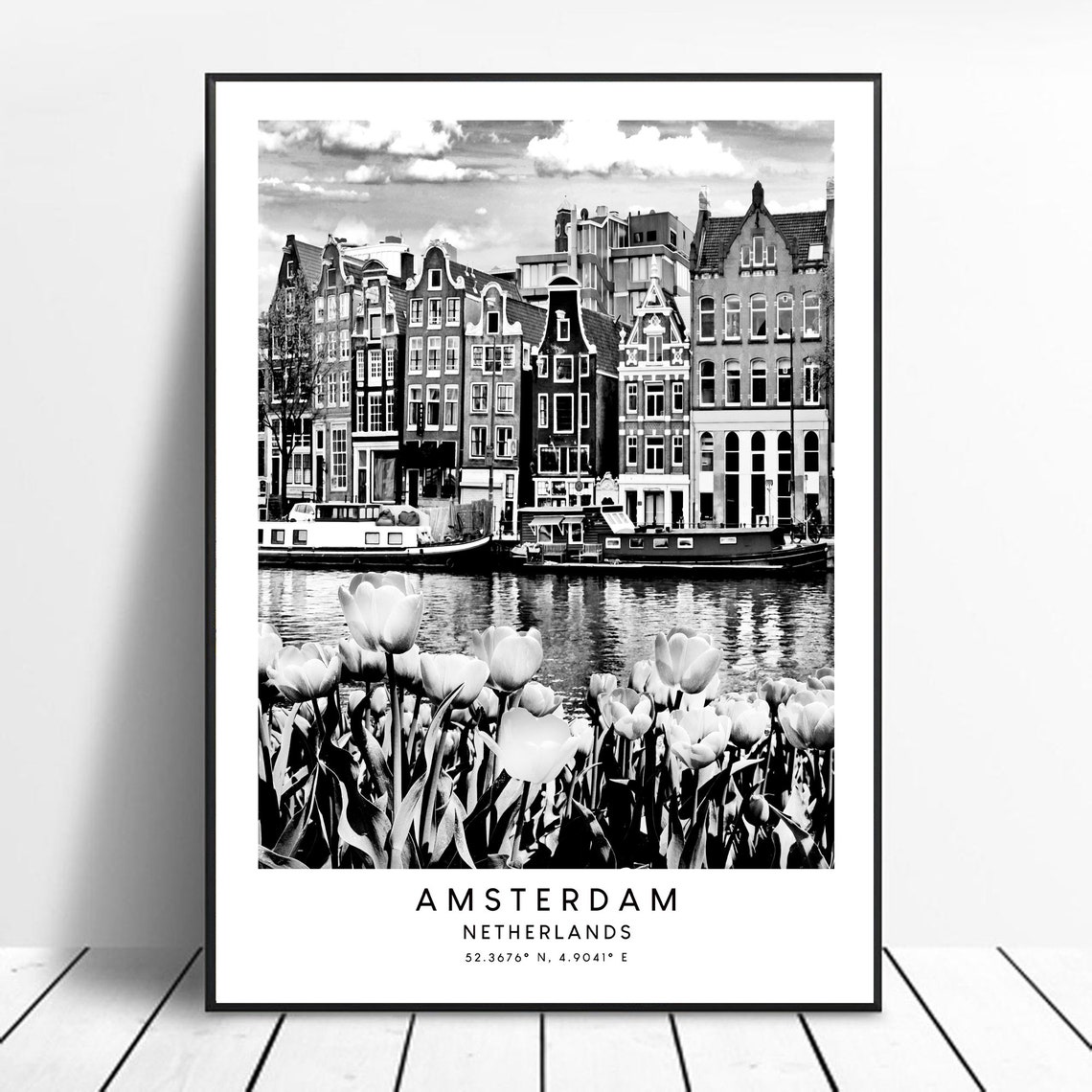 Amsterdam Netherlands Black And White Travel Poster