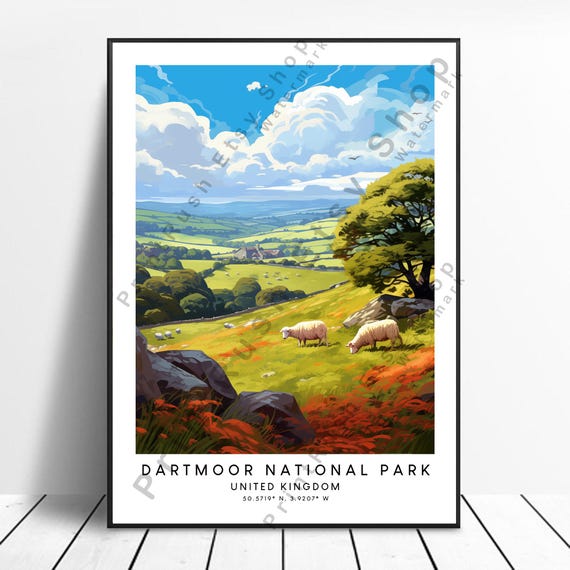 Dartmoor Travel Print Wall Art Poster Illustration Home Dcor Gift English Countryside