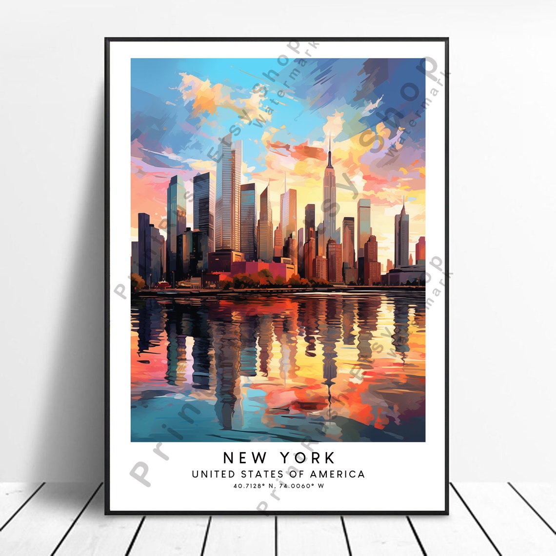 New York Poster Colourful Print Abstract Minimalist Travel Art Home Dcor Gift