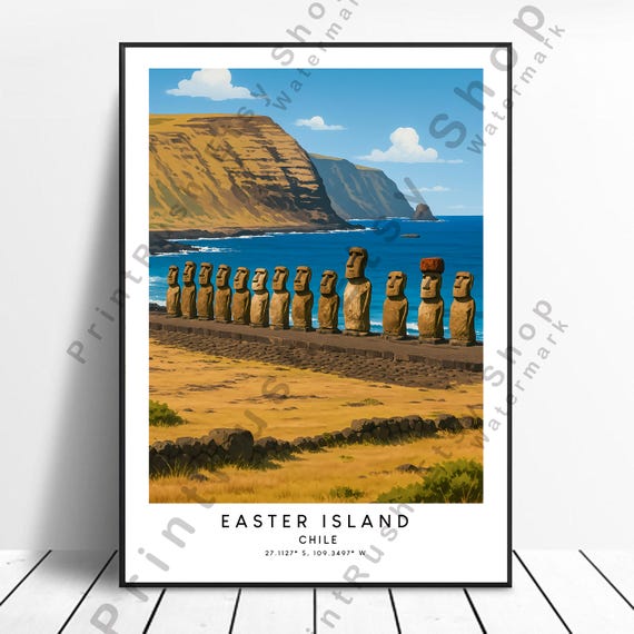 Easter Island Poster Chile Travel Print Illustration Art Wall Dcor Rapa Nui Hanging Gift