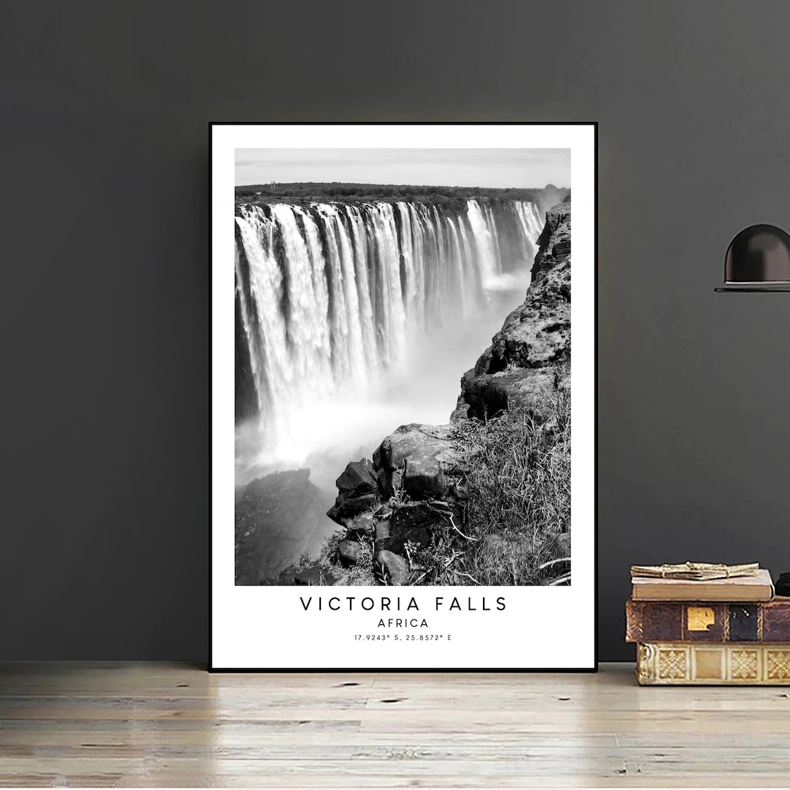 Victoria Falls Black And White Minimalist Travel Poster - Image 2