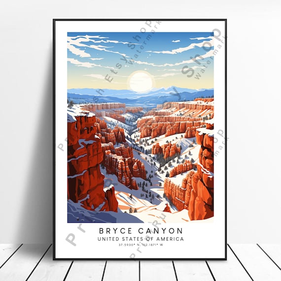 Bryce Canyon Sunrise Snowy Hoodoos Utah Desert Travel Poster Art
