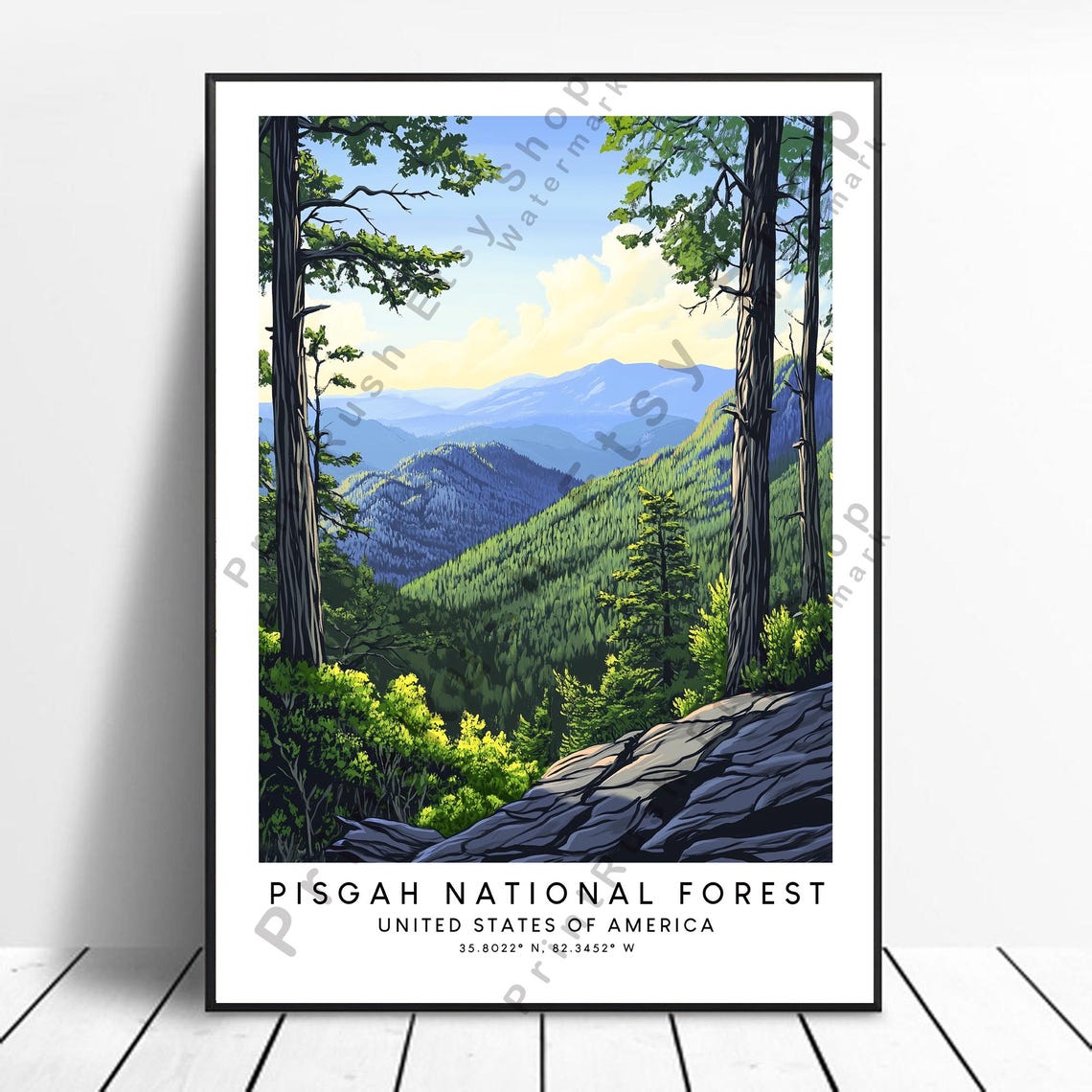 Pisgah National Forest Travel Poster Blue Ridge Mountain Overlook