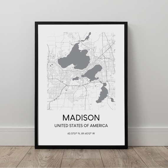 Madison Map Print City Poster Wisconsin Wall Art Minimalist Travel Gift