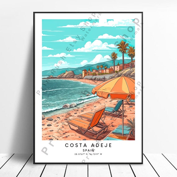 Costa Adeje Travel Print Colourful Wall Poster Minimalist Gift