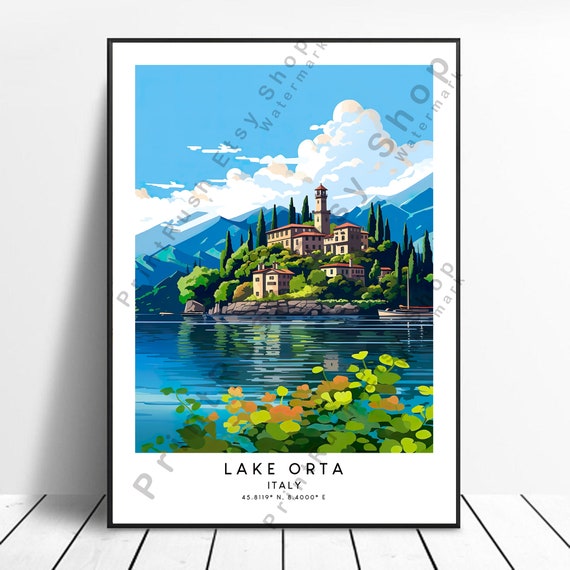 Italy Travel Print Colourful Lake Orta Poster Wall Minimalist Art Gift