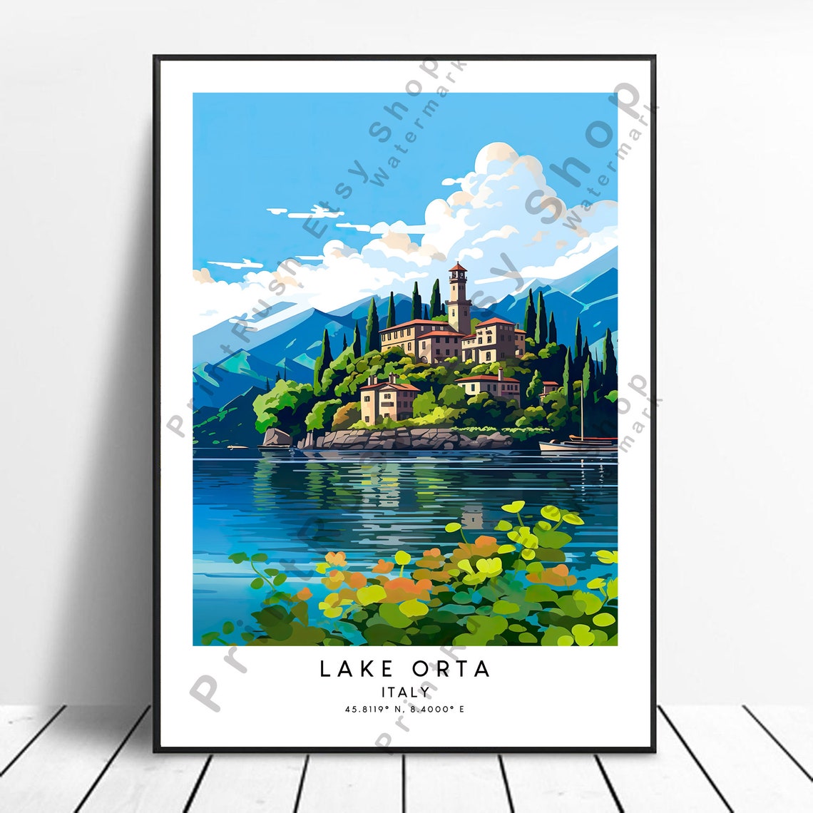Italy Travel Print Colourful Lake Orta Poster Wall Minimalist Art Gift