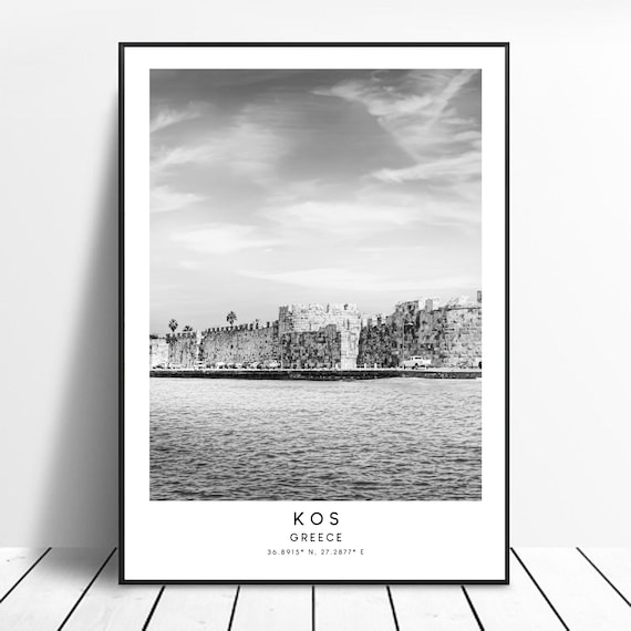 Kos Island Black And White Travel Poster, Minimalist