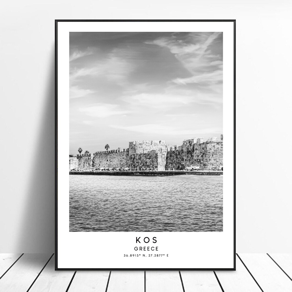 Kos Island Black And White Travel Poster, Minimalist