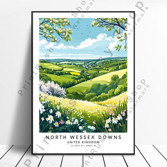 North Wessex Downs Uk Print British Countryside Art Poster Illustration English Landscape