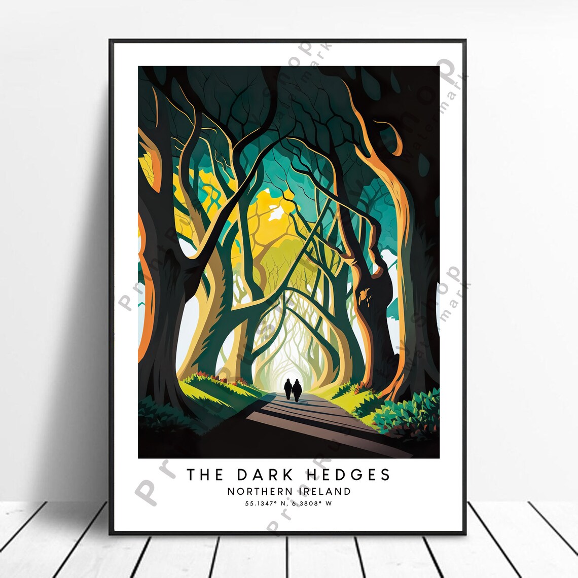 The Dark Hedges Travel Poster, Abstract Minimalist