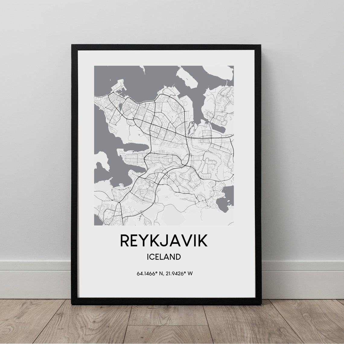 Reykjavik Iceland Minimalist Black And White City Map Poster