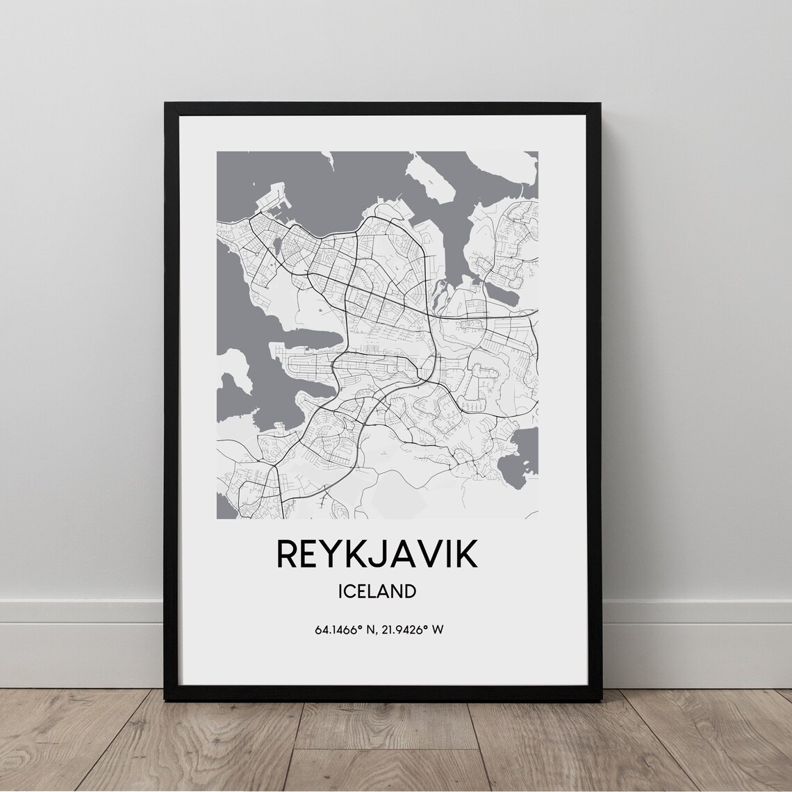 Reykjavk Map Print Black And White City Poster Iceland Travel Coordinates Minimalist Wall Art