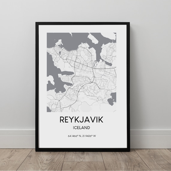Reykjavk Map Print Black And White City Poster Iceland Travel Coordinates Minimalist Wall Art