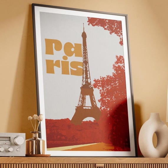 Paris Fall Autumn Eiffel Tower Retro Typography Warm Tone Poster