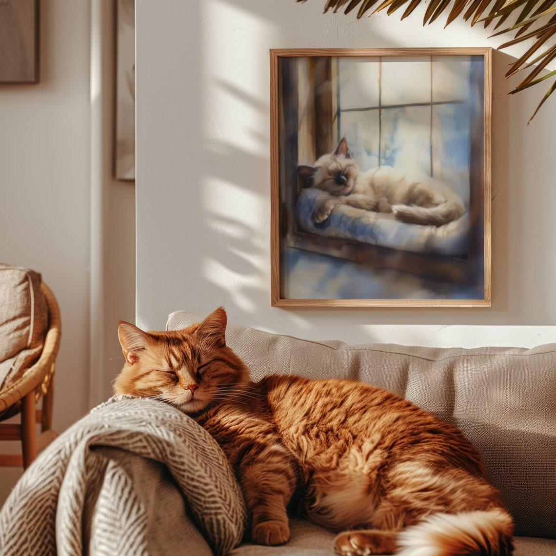 Sleeping Siamese Kitten In A Sunlit Window Watercolor Poster - Image 5