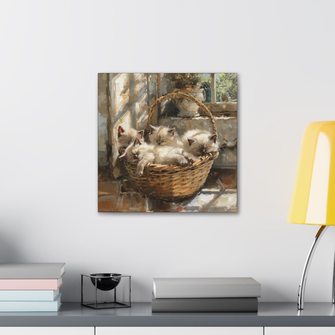 Four Sleeping Siamese Kittens in Wicker Basket Sunlit Window Poster - Image 5