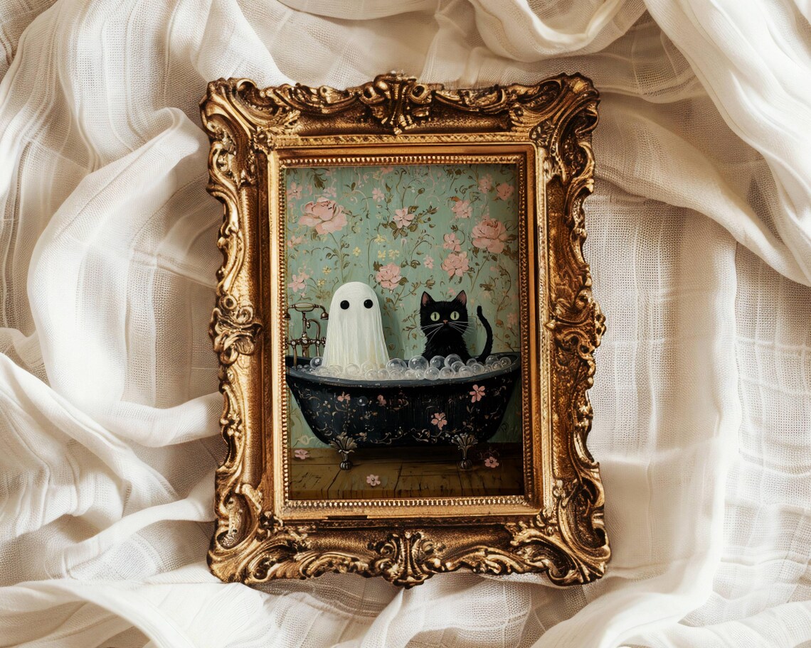 Ghost And Cat In Bath, Funny Cat Wall Art Print - Image 5