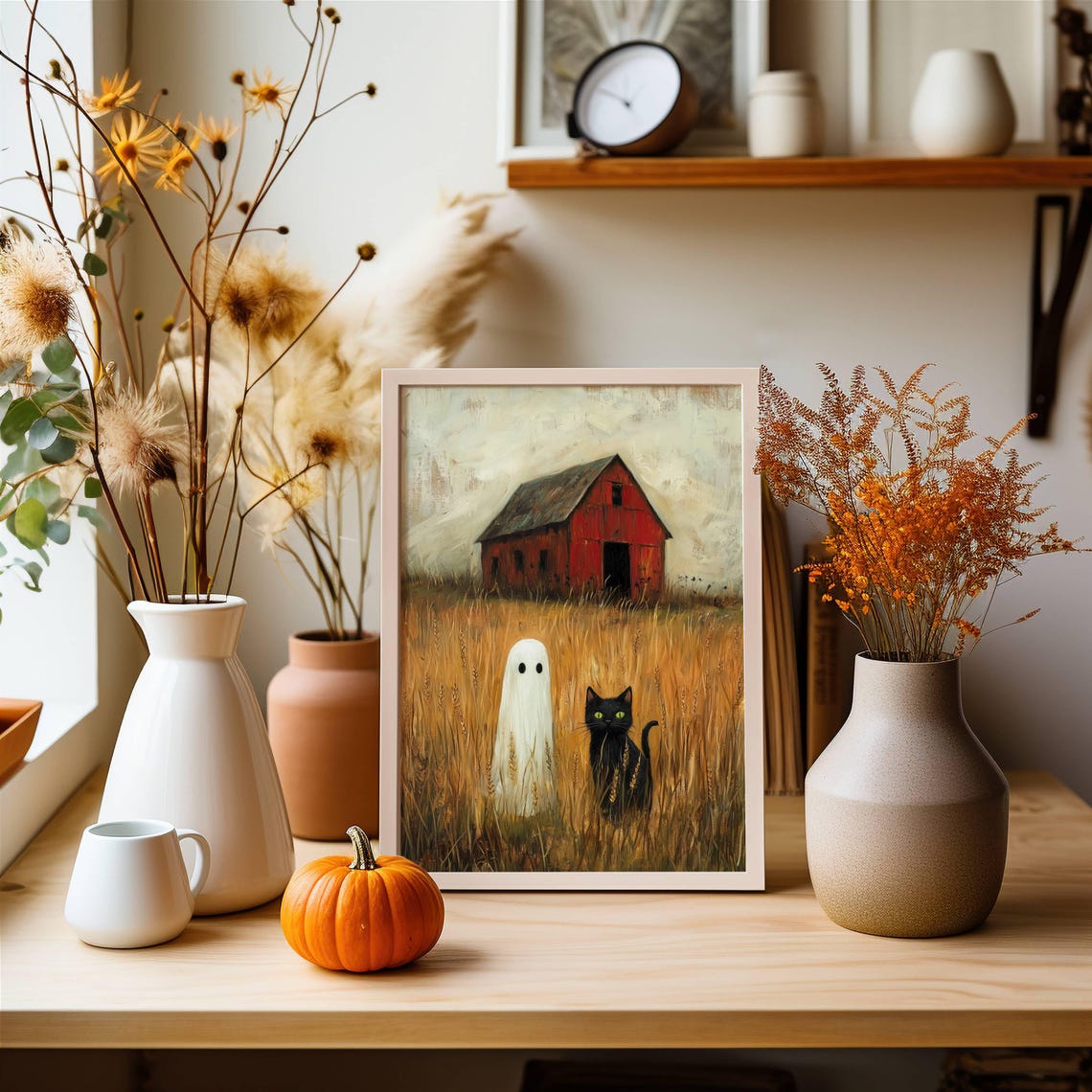 And Black Cat In Field Poster Farmhouse Halloween Art Cute Print Whimsigoth Unframed