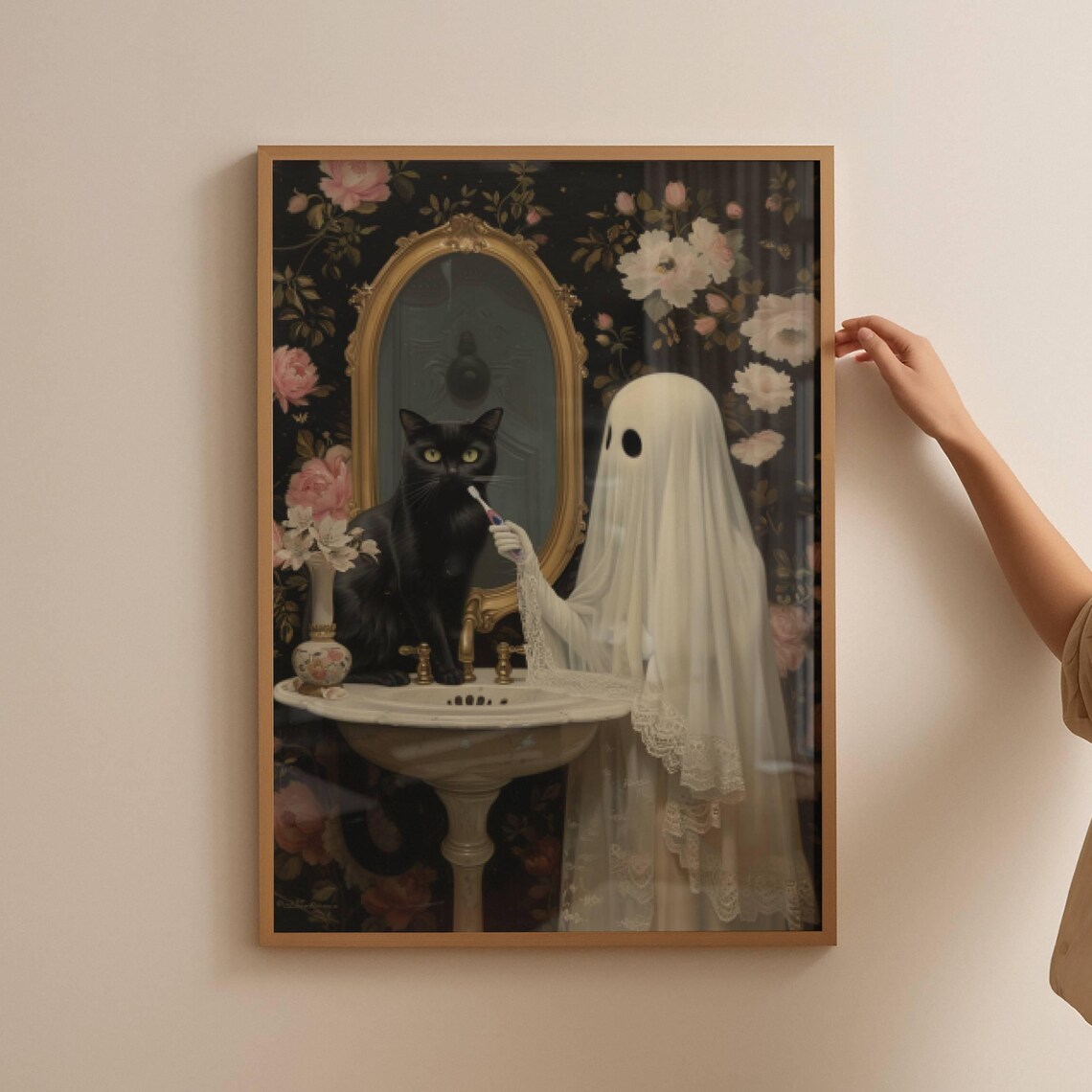 Ghost And Black Cat Bathroom, Whimsigoth Poster Print - Image 3