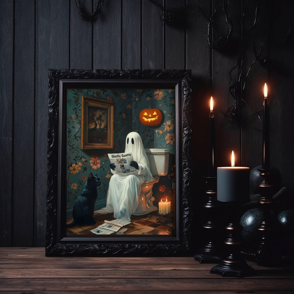 Ghost And Cat In Bathroom, Bathroom Wall Art Print - Image 3