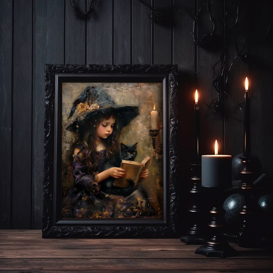 Girl Witch And Black Cat Cat Wall Art Poster Print - Image 4