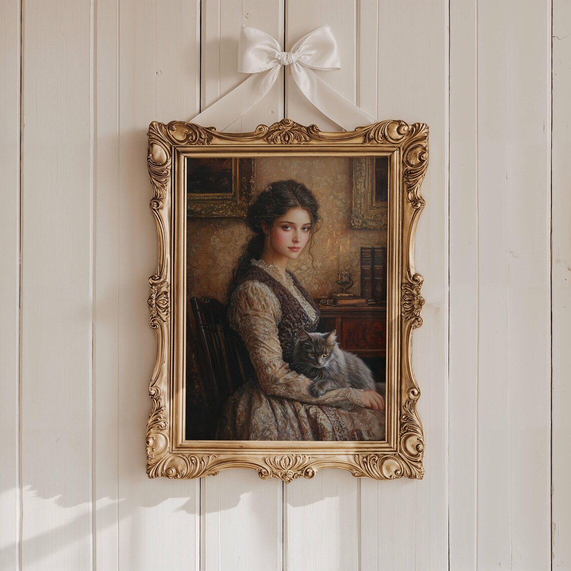 Victorian Lady With Her Cat, Moody Poster Print - Image 7