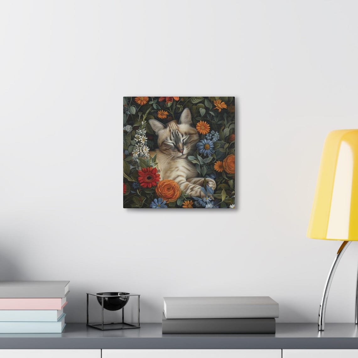 Lynx Point Siamese Cat Sleeping Among Lush Wildflowers Poster - Image 6