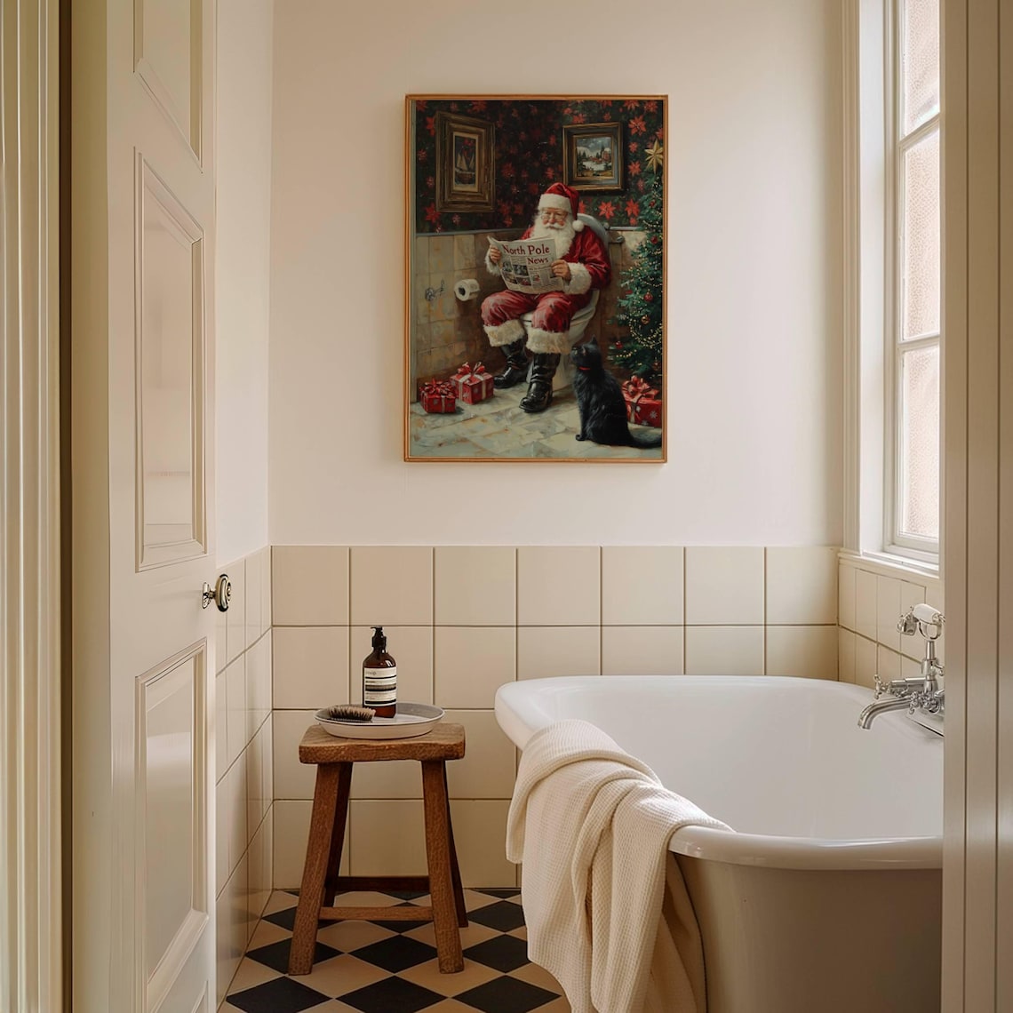 Santa Claus and Black Cat Bathroom Christmas Poster - Image 3