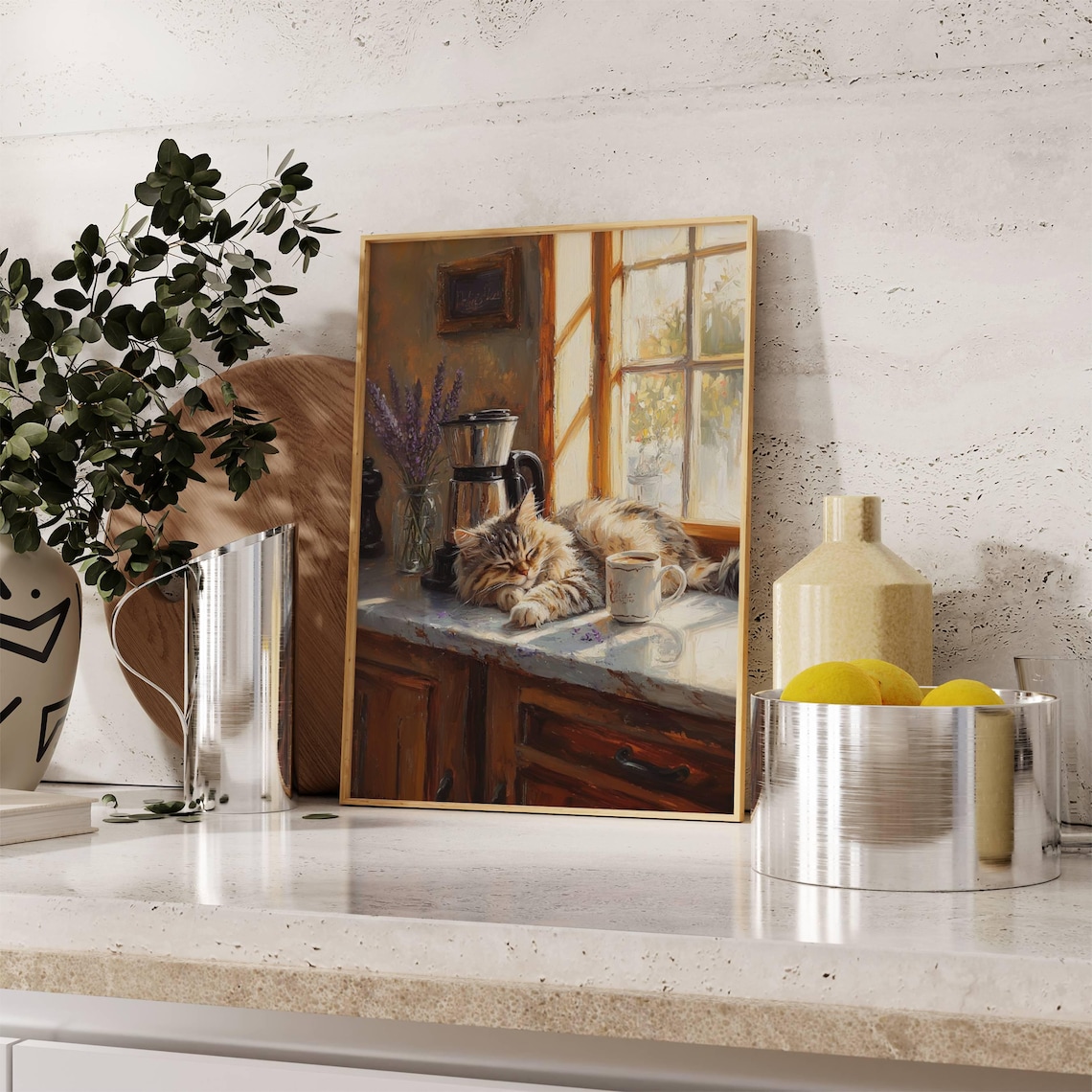 Tabby Cat Coffee Bar Kitchen Decor Poster Print - Image 2