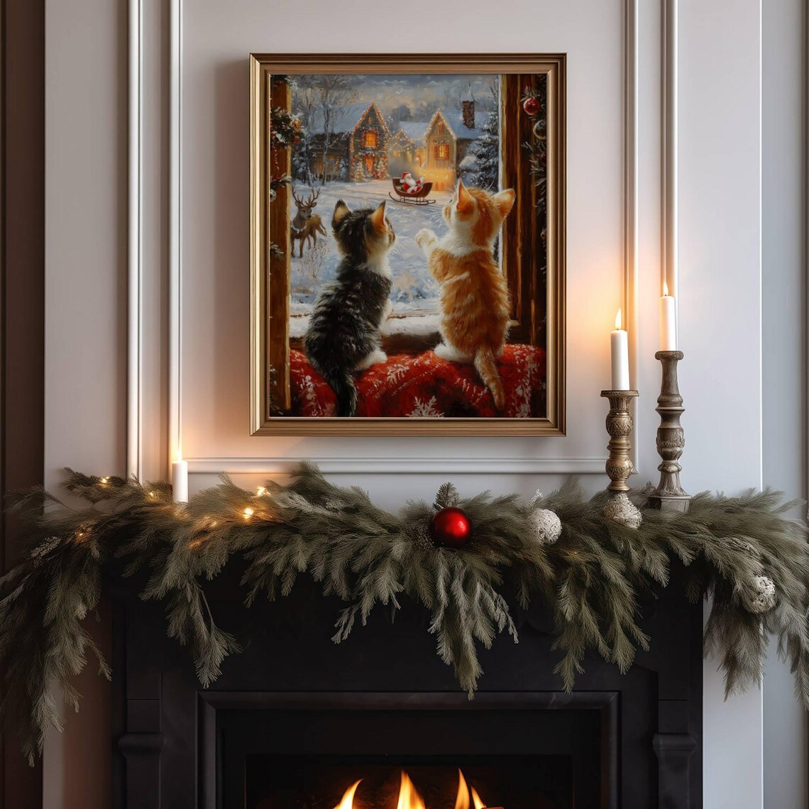 Kittens Watching Santa Claus Christmas Poster - Image 4