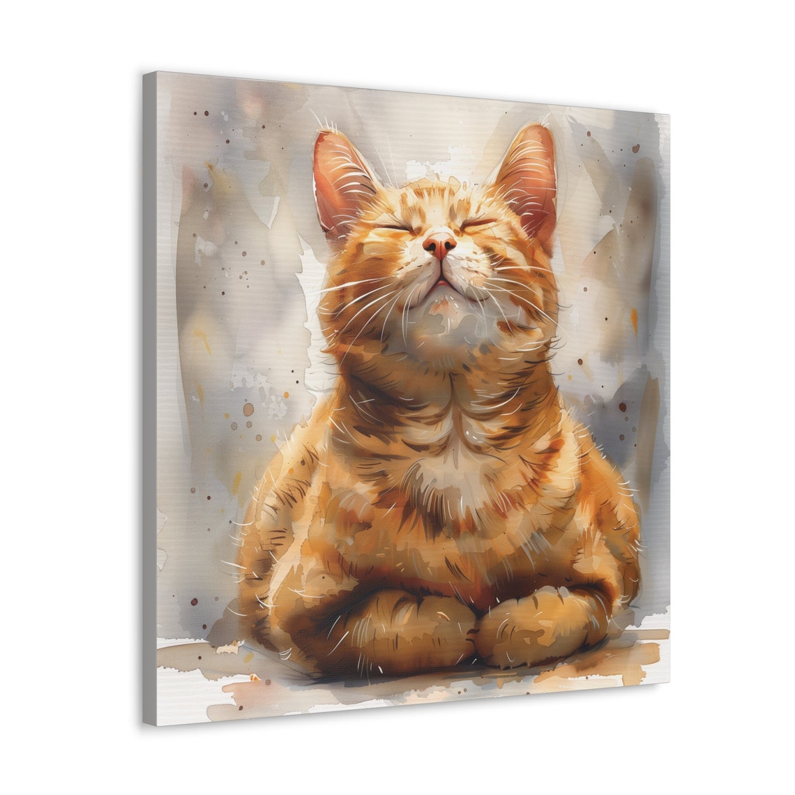 Blissful Ginger Cat with Closed Eyes Watercolor Splashes Poster - Image 5