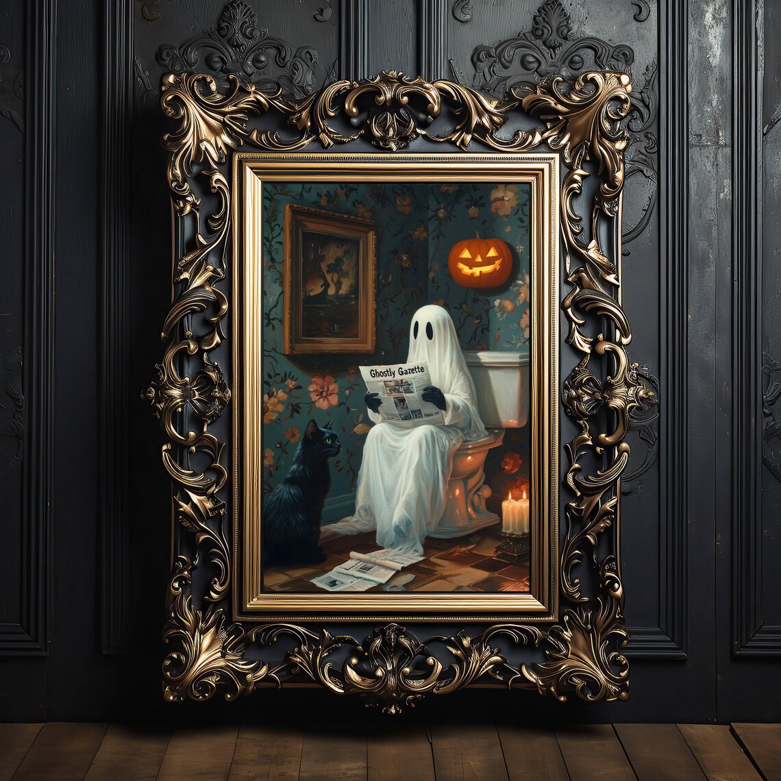 Ghost And Cat In Bathroom, Bathroom Wall Art Print - Image 5
