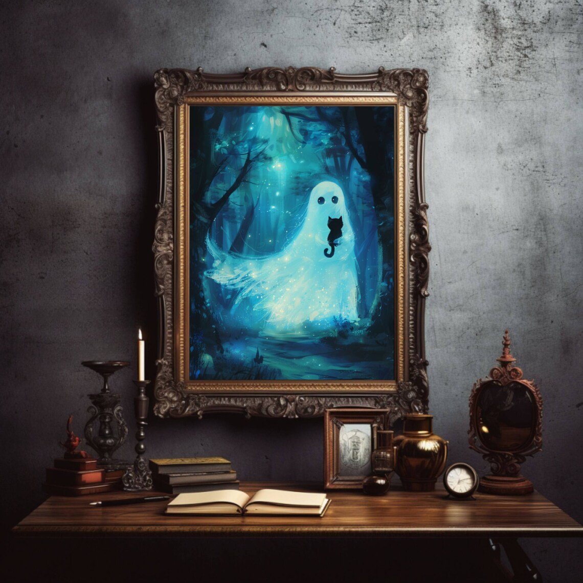 Ghost And Cat Cat Art Poster, Cats Wall Decor - Image 6