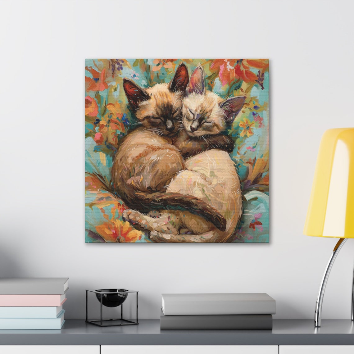 Two Sleeping Siamese Kittens Curled Together in Warm Art Poster - Image 6