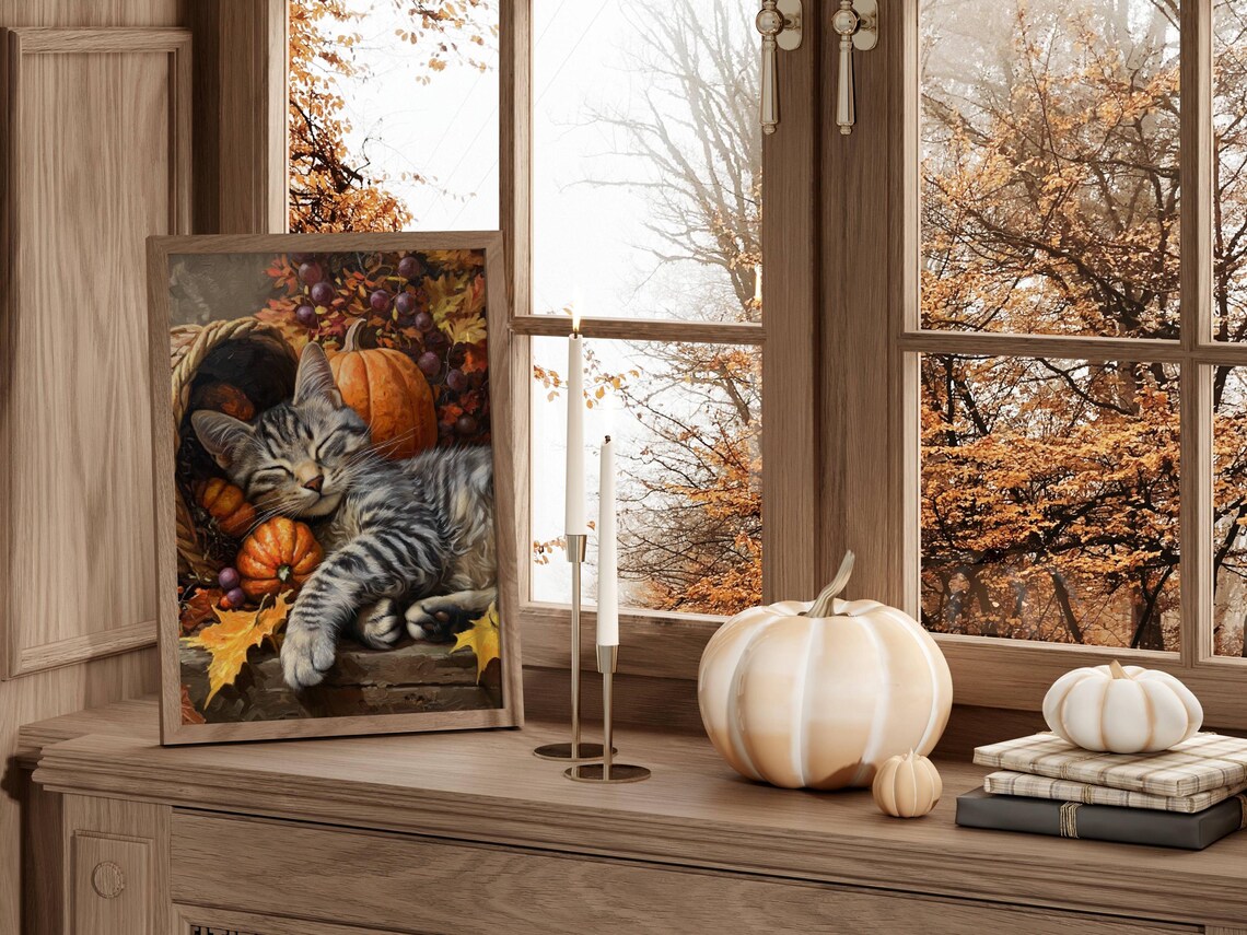 Tabby Cat Thanksgiving Cornucopia Wall Art Print - Image 5