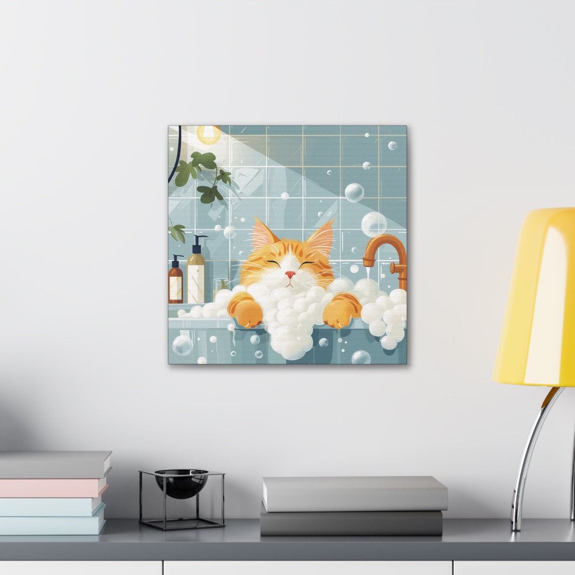 Contented Ginger Cat Relaxing in a Bubble Bath Cartoon Art Poster - Image 5