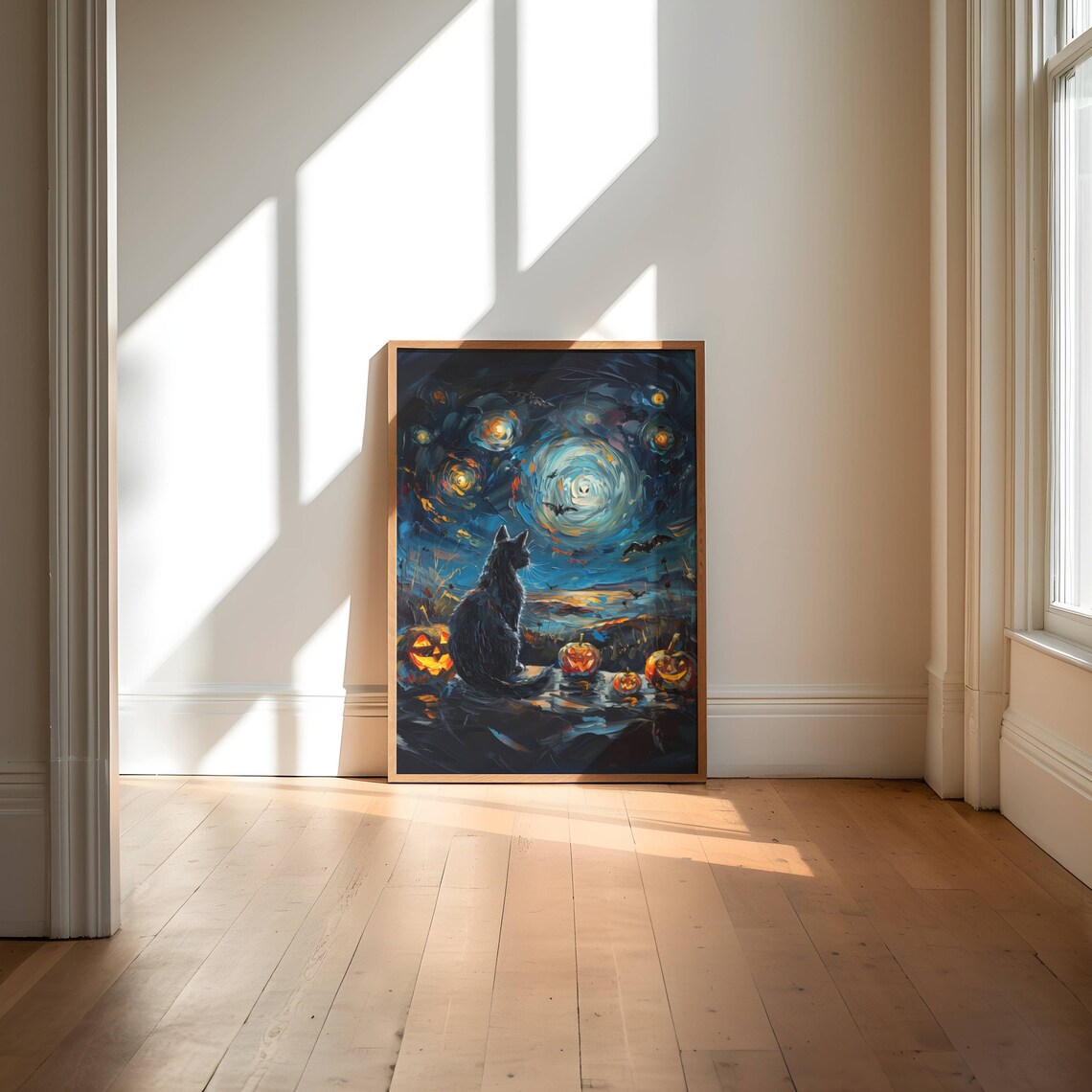 Spooky Night Halloween Black Cat Poster Print - Image 5
