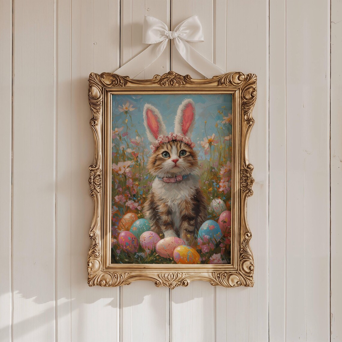 Cat With Bunny Ears Easter Floral Cat Art Print - Image 4