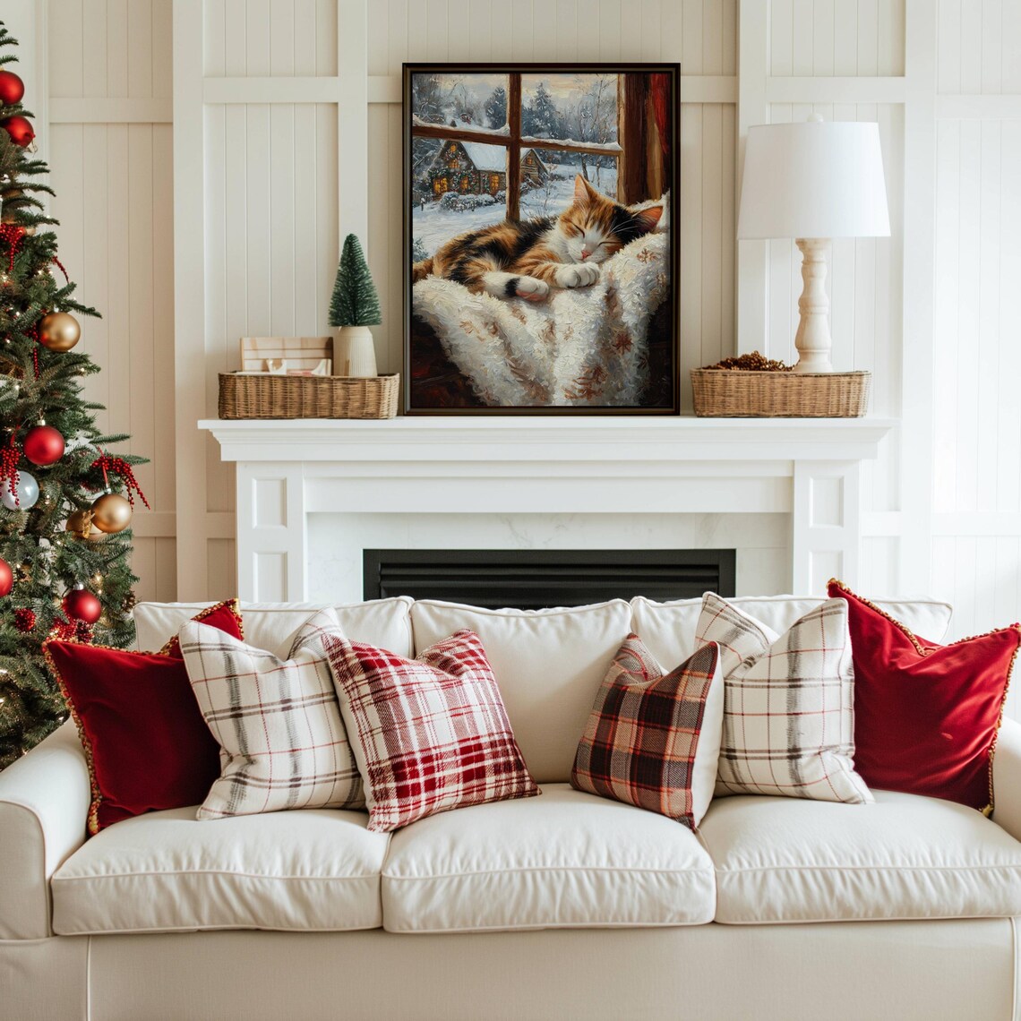 Calico Cat Farmhouse Christmas Poster, Rustic Holiday Print - Image 2