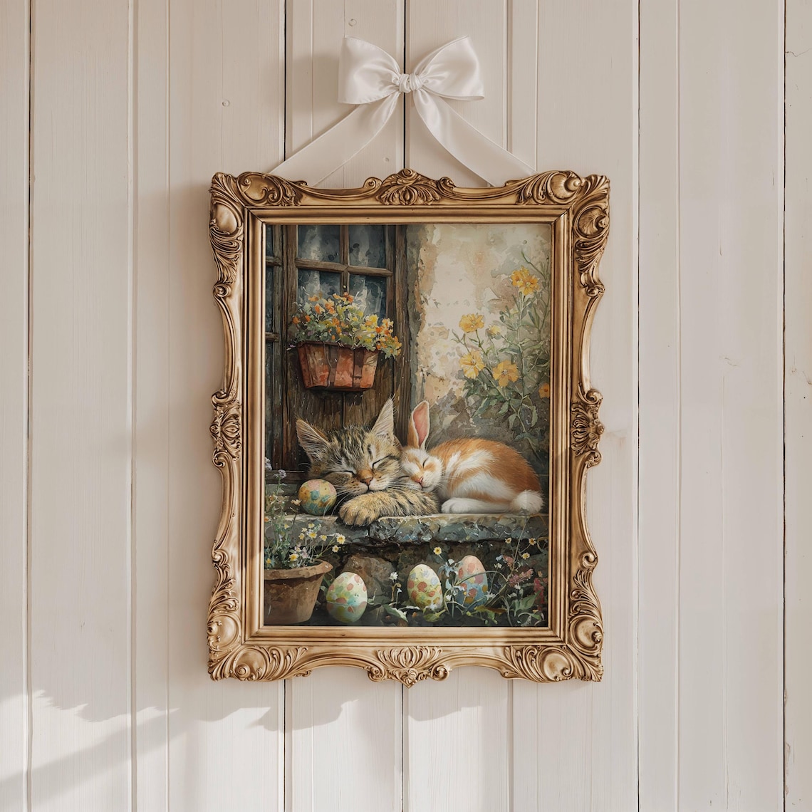 Easter Sleeping Tabby Cat and Bunny Art Print - Image 7