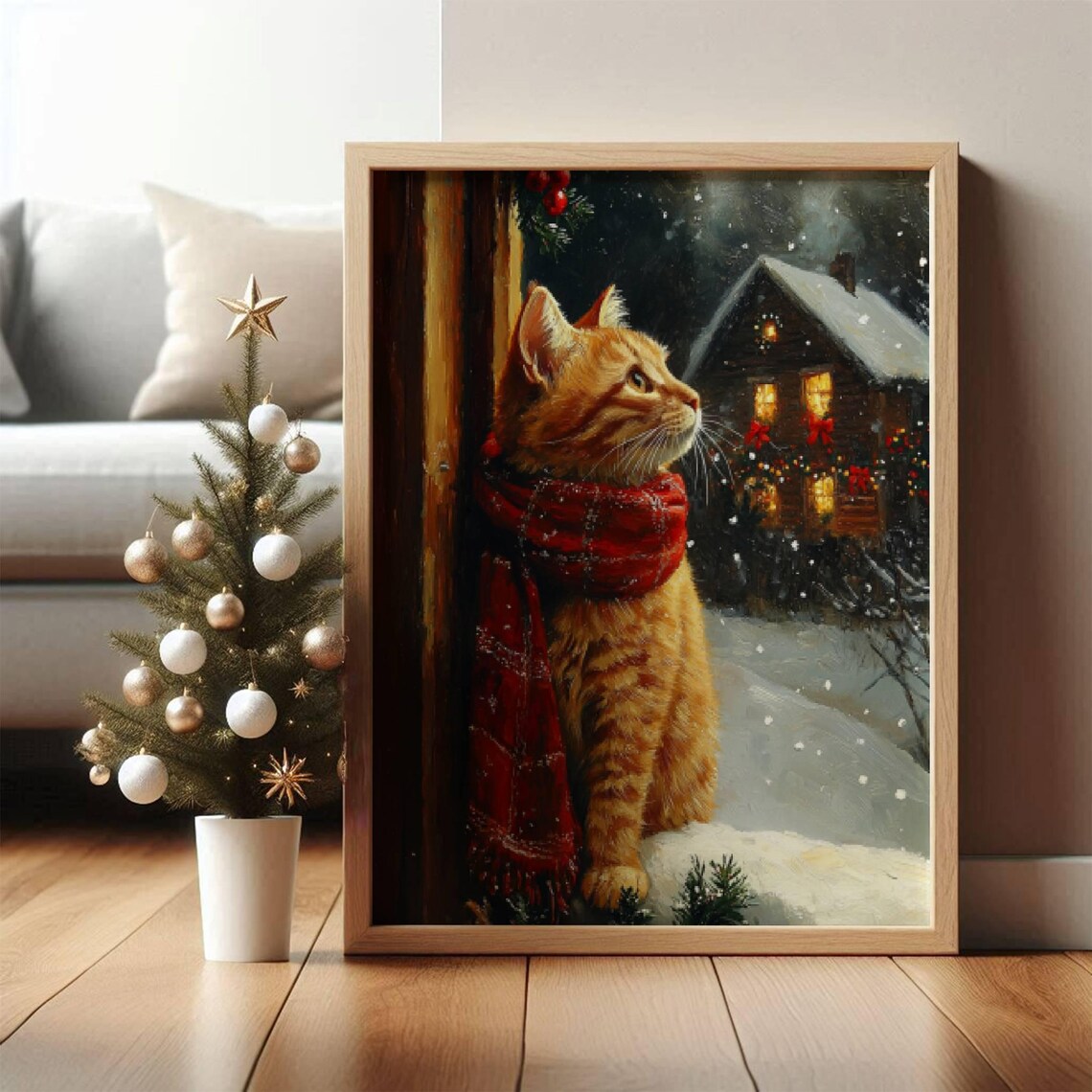 Ginger Cat Christmas Art Print, Festive Holiday - Image 6