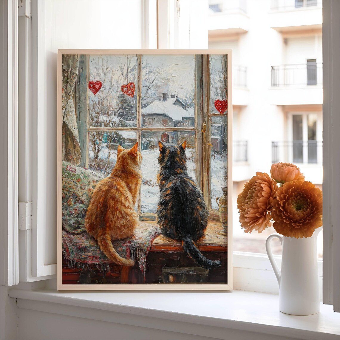 Orange Tabby and Tortie Cat Valentine Art Print