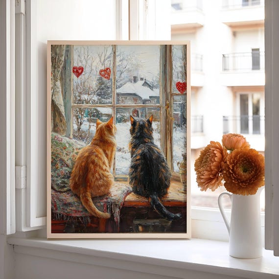 Orange Tabby and Tortie Cat Valentine Art Print