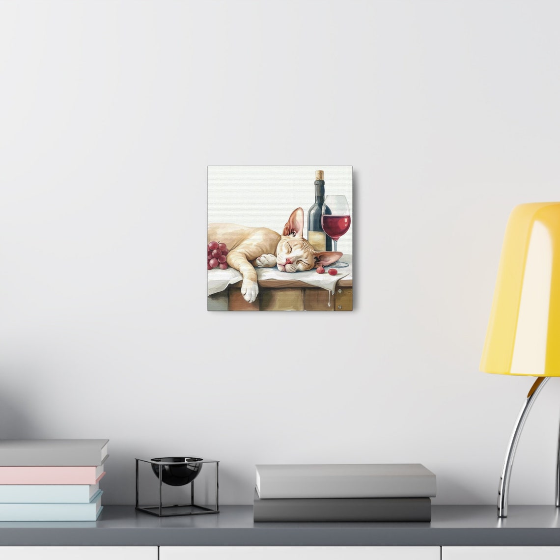 Hairless Sphynx Cat Napping Beside Wine Bottle and Grapes Poster - Image 2