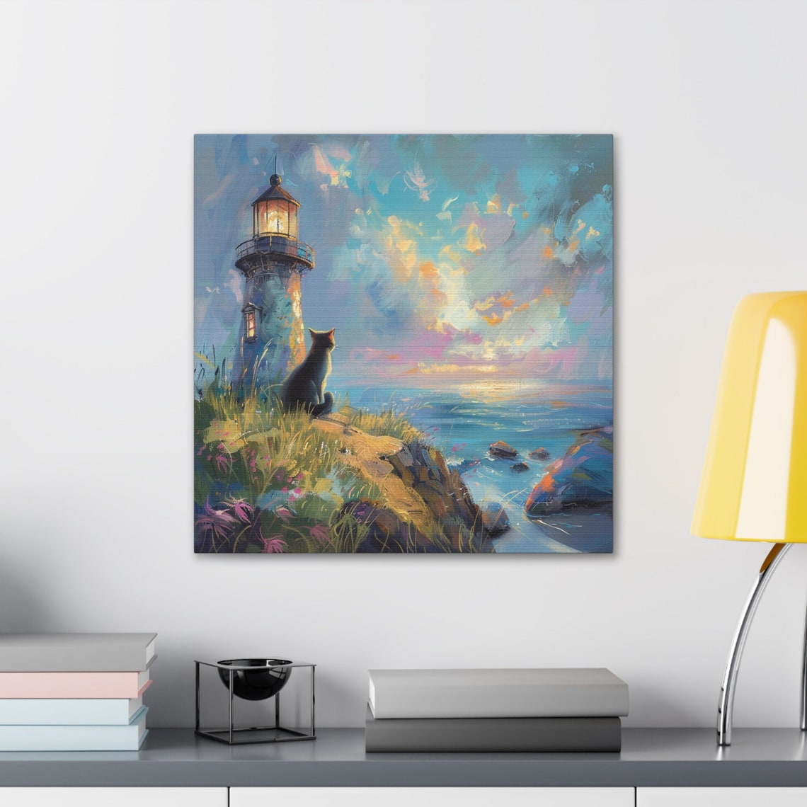 Lighthouse Cat Wall Art Cat Mom Gift Art Cute Kitty Wall Decor Lighthouse Ocean Home Decor - Image 5